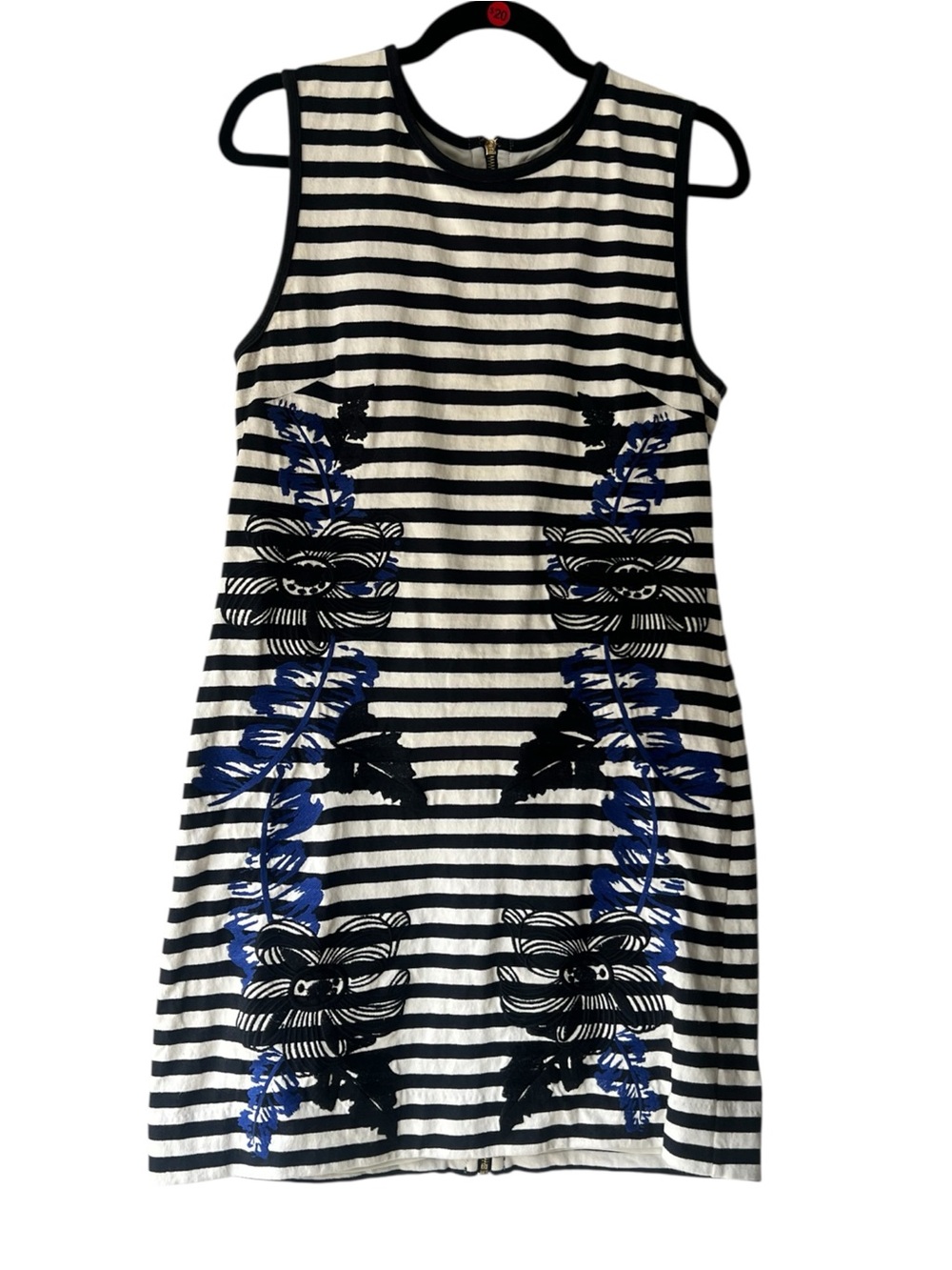 Juicy Couture Black & White Striped Mini Dress with Blue Floral Embroidery
